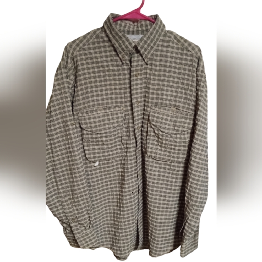 Woolrich Seersucker Button Down Vintage Top Made In USA Mens Size LG Ven…